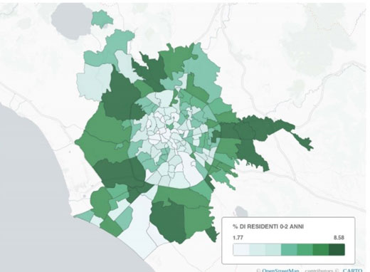 Proportions of residents between 0 and 2 years&nbsp;
